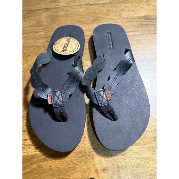 Rockin Original Authentic Black Flip Flops Sandals Women's - Picture 1 of 4
